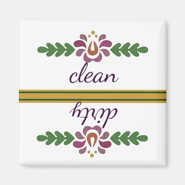 Floral Pattern Dishwasher Magnet Clean & Dirty (Front)