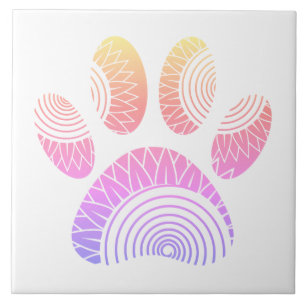 Floral Pattern Dog Paw Print  Tile