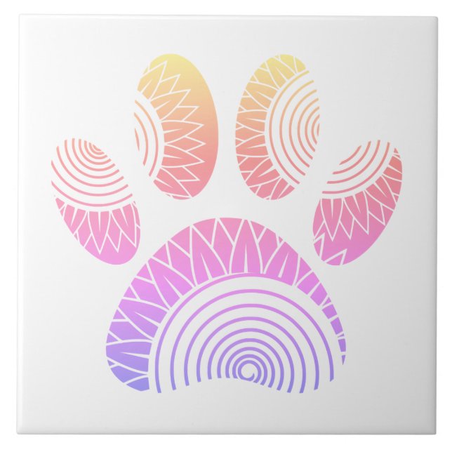 Floral Pattern Dog Paw Print  Tile (Front)