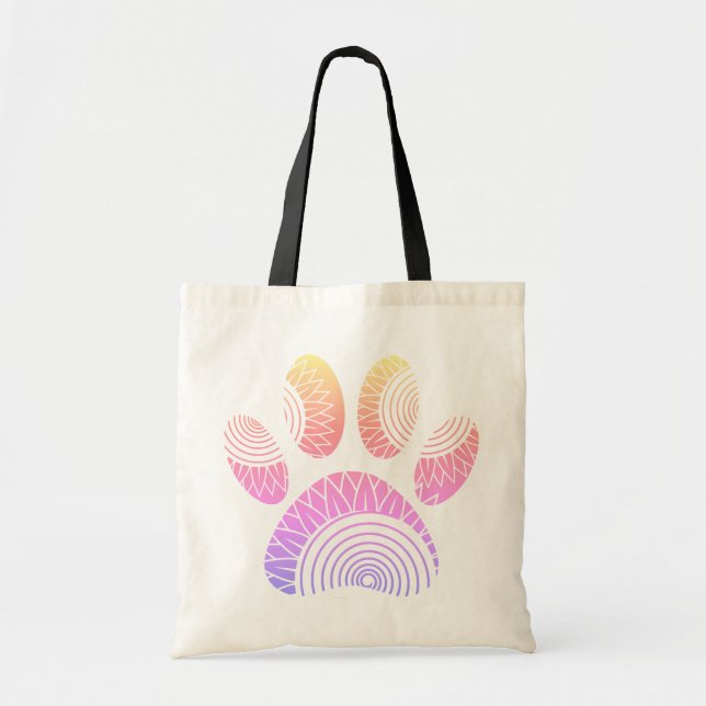 Floral Pattern Dog Paw Print Tote Bag (Front)