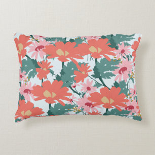 Floral Pattern Drawing Elegant Colourful Flowers Accent Pillow