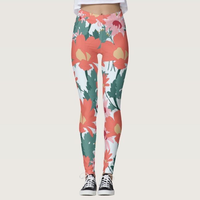 Floral Pattern Drawing Elegant Decorative Flowers Leggings (Front)