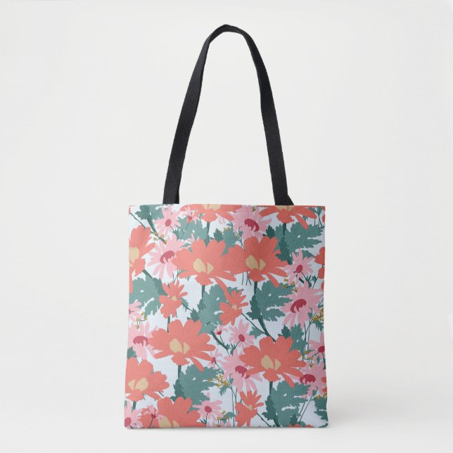 Floral Pattern Drawing Elegant Decorative Flowers Tote Bag (Front)