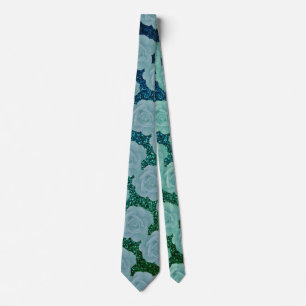 Floral Pattern Dusty Blue Green Glitter Gift Favor Tie