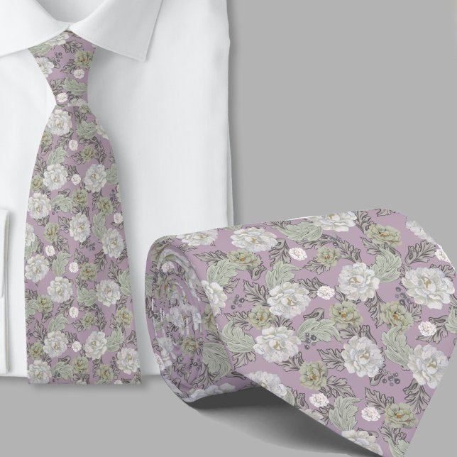 Floral Pattern Dusty Mauve Flowers Necktie (Creator Uploaded)
