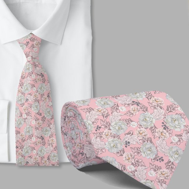 Floral Pattern Dusty Pink Flowers Necktie (Creator Uploaded)
