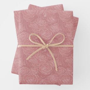 Floral Pattern   Dusty Roses Wrapping Paper Sheet