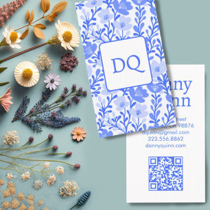 Floral Pattern Elegant Botanical Blue White Business Card
