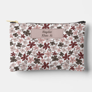 Floral Pattern Fall Colours Text and Name Accessory Pouch