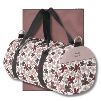 Floral Pattern Fall Colours Text and Name Duffle Bag