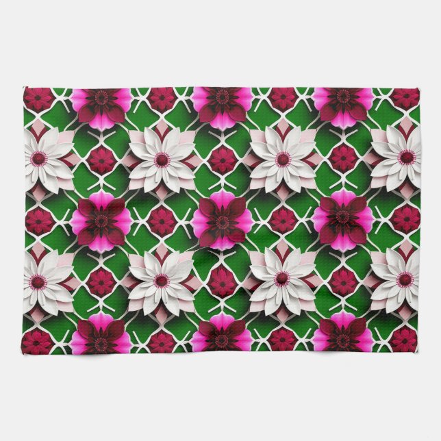 Floral Pattern Featuring Colourful Flowers Kitchen Towel (Horizontal)