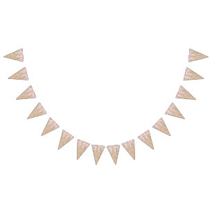 Floral pattern featuring vibrant red flowers, soft bunting flags