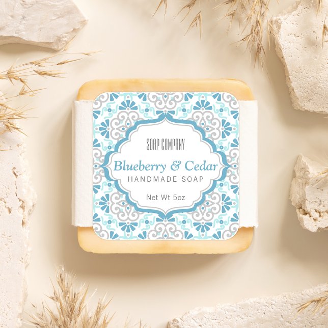 Floral Pattern Feminine Blue Soap Square Label (Creator Uploaded)