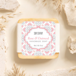 Floral Pattern Feminine Pink Soap Square Label