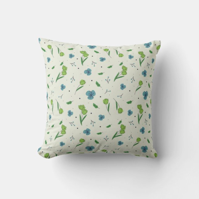 Floral Pattern Flower Bloom 16" x 16" Throw Pillow (Front)