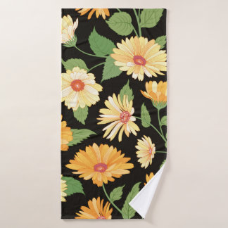 Floral pattern. Flower marigold seamless backgroun Bath Towel