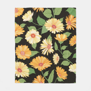 Floral pattern. Flower marigold seamless backgroun Fleece Blanket
