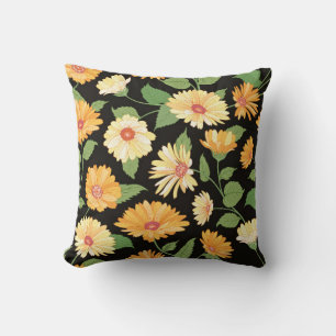 Floral pattern. Flower marigold seamless backgroun Throw Pillow