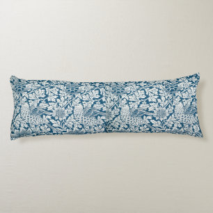 Floral Pattern Flowers Leaves Birds Blue Body Pillow