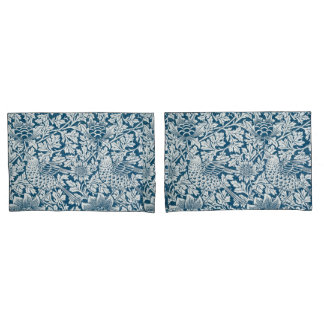 Floral Pattern Flowers Leaves Birds Blue Pillowcase