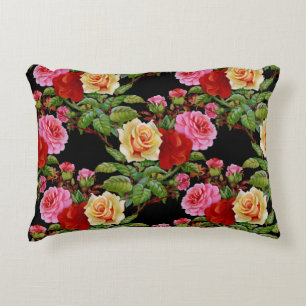 Floral Pattern Flowers Roses Red Pink Yellow Green Accent Pillow