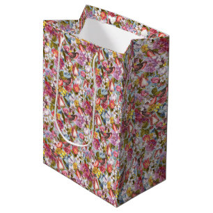 Floral Pattern Foliage Birds Butterflies Peony Medium Gift Bag