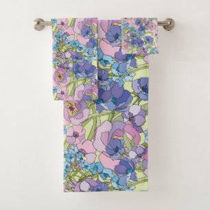 Floral Pattern Foliage Flowers Roses Forget-me-not Bath Towel Set