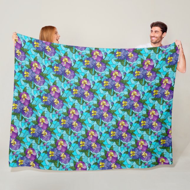 Floral Pattern Foliage Lavender Periwinkle Yellow  Fleece Blanket (In Situ)