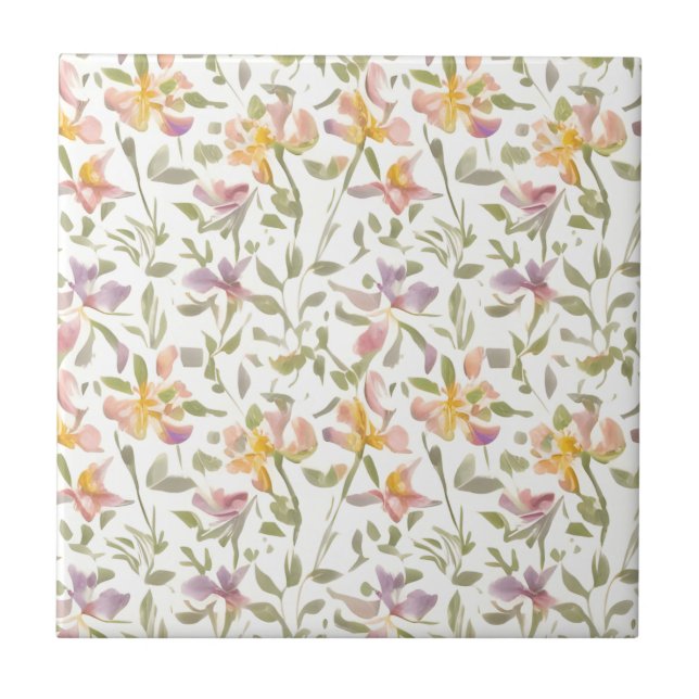 Floral Pattern Freesia Flowers Tile (Front)