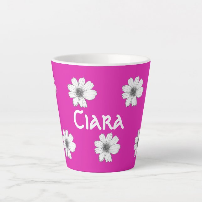 Floral pattern Fuscia Pink custom name Latte Mug (Front)