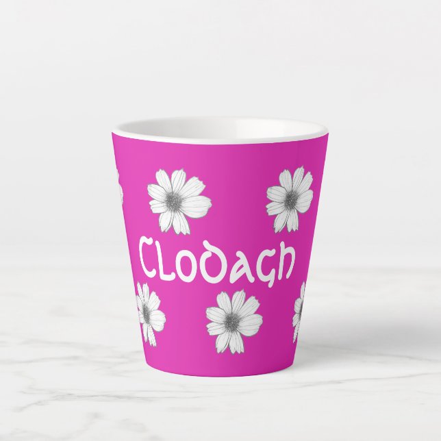 Floral pattern Fuscia Pink custom name Latte Mug (Front)