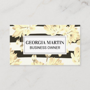 Floral pattern glittering butterflies   Stripes Business Card