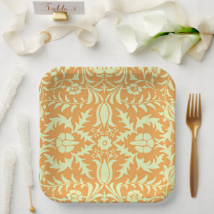 Floral Pattern, gold and pastel yellow design, Paper Plate