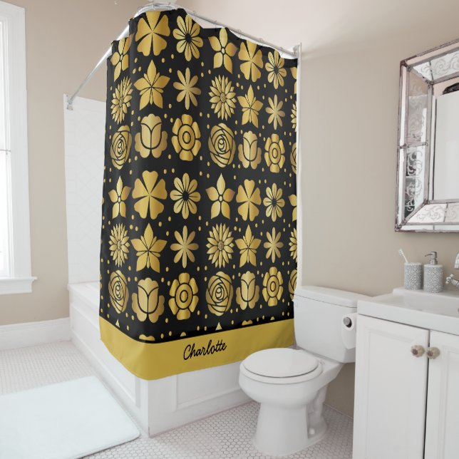 Floral pattern gold doodle rose personalized name  (In Situ)