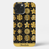 Floral pattern gold doodle rose personalized name