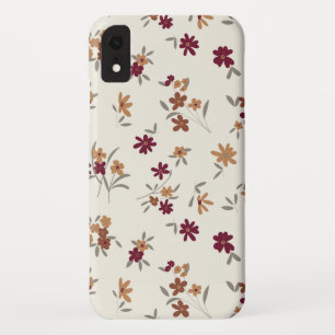 Floral Pattern Gold Grey Maroon Ditsy iPhone XR Case