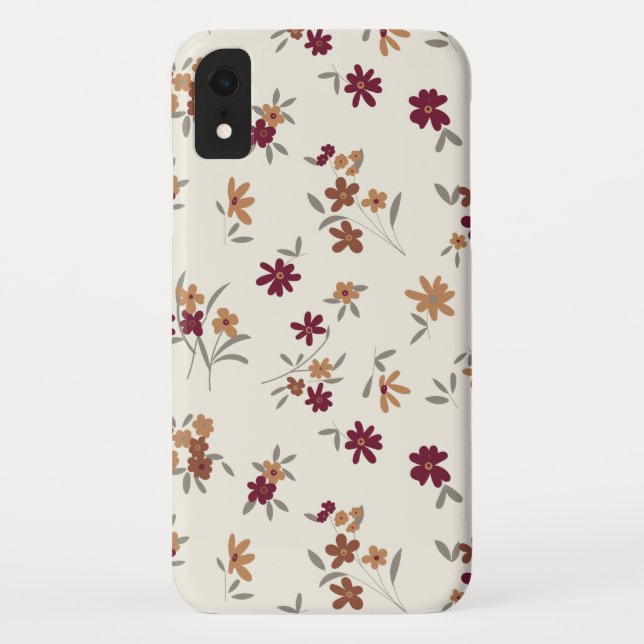 Floral Pattern Gold Grey Maroon Ditsy Case-Mate iPhone Case (Back)