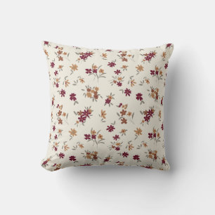 Floral Pattern Gold Grey Maroon Ditsy Throw Pillow