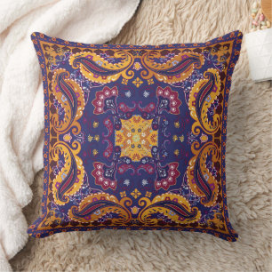 Floral Pattern Gold Purple Blue Throw Pillow