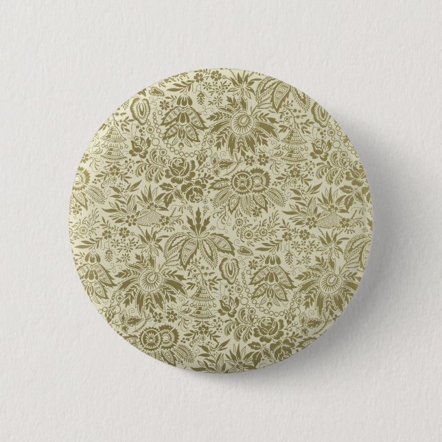 Floral Pattern Green Sage Antique Damask 2 Inch Round Button (Front)