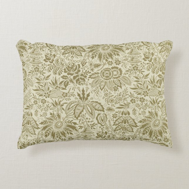 Floral Pattern Green Sage Antique Damask Accent Pillow (Front)