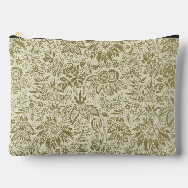 Floral Pattern Green Sage Antique Damask Accessory Pouch (Front)