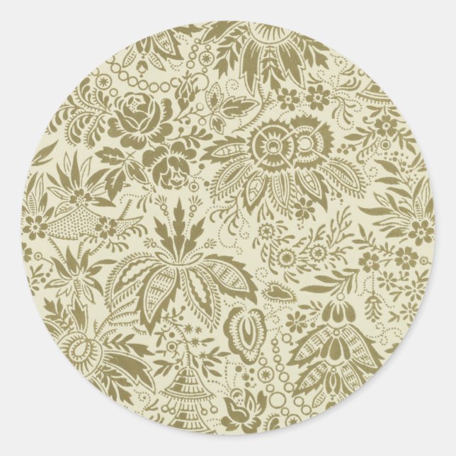 Floral Pattern Green Sage Antique Damask Classic Round Sticker (Front)