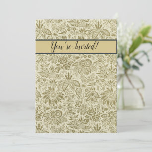 Floral Pattern Green Sage Antique Damask Invitation