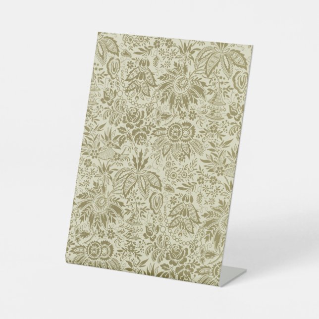 Floral Pattern Green Sage Antique Damask Pedestal Sign (Front)