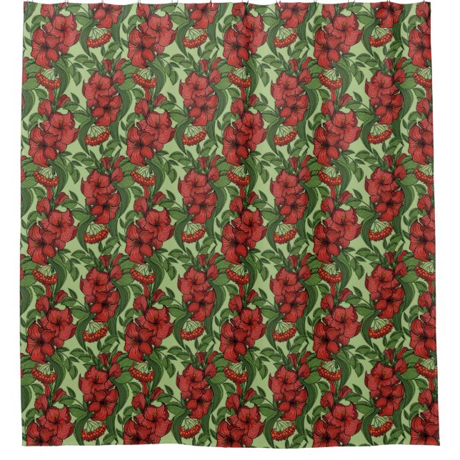Floral Pattern Greenery Red Flowers in Full Bloom  (Front)
