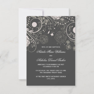 Floral Pattern Grey - 3x5 Wedding Announcement