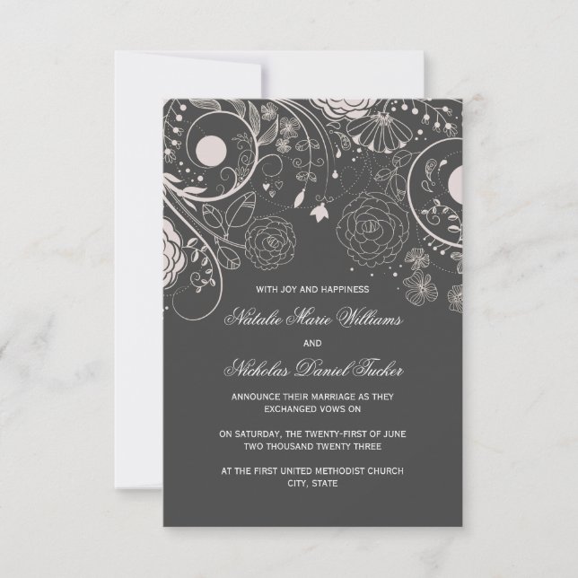 Floral Pattern Grey - 3x5 Wedding Announcement (Front)