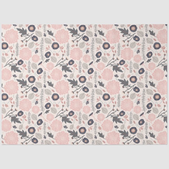 Floral Pattern Grey Pink Black Tissue Paper (Front)