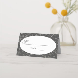 Floral Pattern Grey Tulip - Escort Card